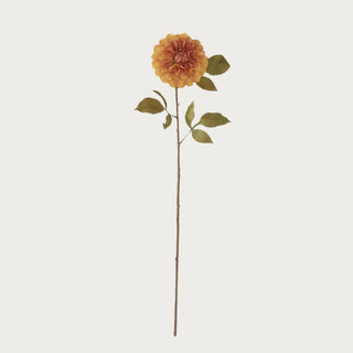 29-inch faux orange dahlia stem with layered petals and green leaves