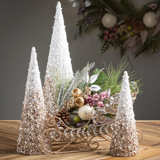 Champagne Gold, Silver and White Beaded Cone Tree Set-Winter Decor-Third & Main-Third &amp; Main