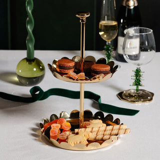 2 Tier Polished Gold Scalloped Tray