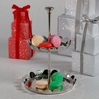 2 Tier Polished Nickel Scalloped Tray