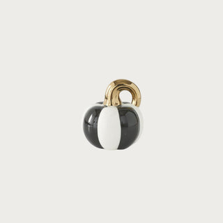 3.25 inch black and white striped ceramic mini pumpkin with gold stem