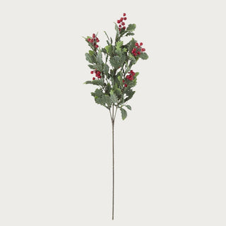 30-inch faux holly stem with lifelike green leaves and red berries – realistic artificial holiday greenery for vases, centerpieces, and winter floral arrangements.