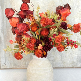 31" High Orange and Burgundy Mixed Mum & Lantern Spray, Faux Floral, Floral, Fall Floral, Fall Decor, Home Decor, Third & Main, Autumn
