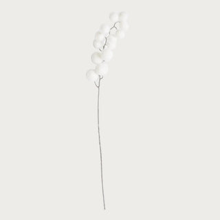 32 Inch white glittered snowy pom pom spray faux floral stem. perfect for the holidays and winter floral arrangements.