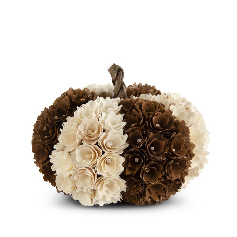 8.5" H Cream & Brown Shaved Wood Pumpkin
