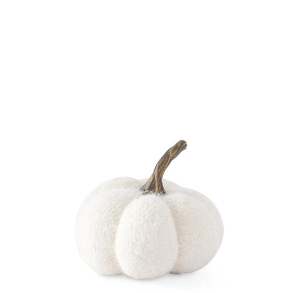 4.5" Fuzzy White Knit Pumpkin w/Resin Stem