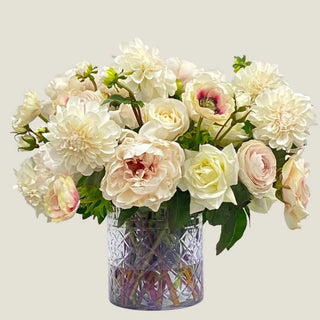 Cafe Au Lait True Bloom Real Touch Premade Floral Arrangement in Cut Glass Vase
