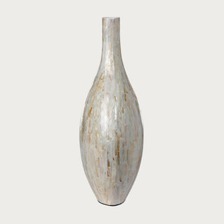 tall mother of pearl floor vase with luminous shell mosaic pattern for luxury entryway and living room styling