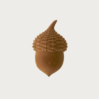 5.5-inch brown velvet flocked acorn – decorative seasonal accent for fall trays, bowls, coffee table, and shelf styling.
