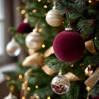 5.75-inch burgundy velvet Christmas ornament — elegant round matte holiday décor in deep wine hue by Third & Main.