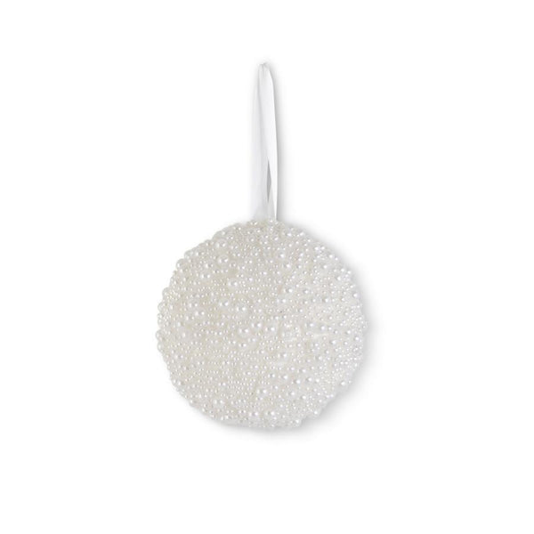 4.75 Inch Round White Pearl Beaded Ornament