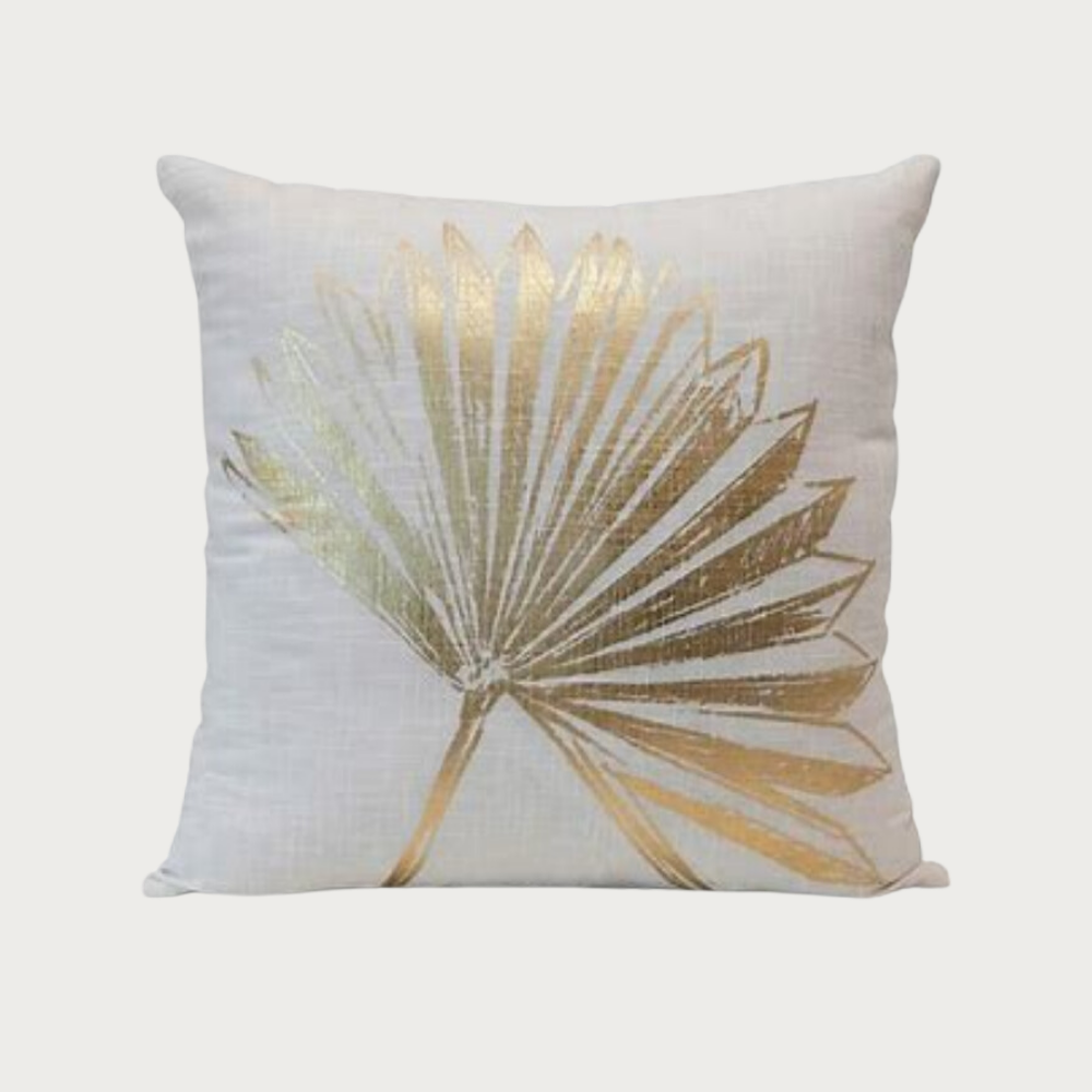 Cotton Pillow with Gold Palm Design (Sold Individually)