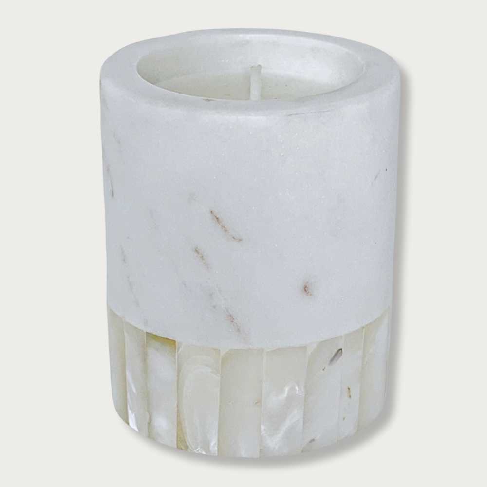 Marble Lemongrass Candle with Mother of Pearl Inlay