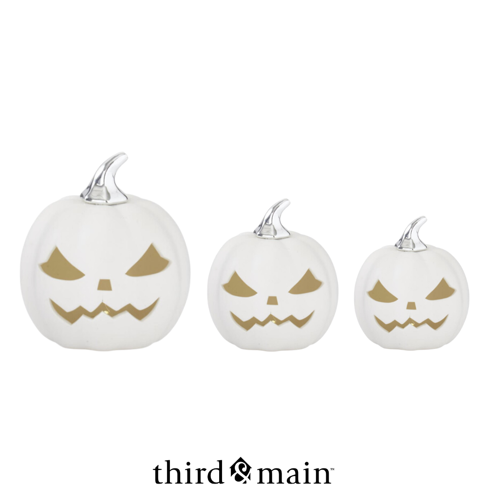 White Ceramic LED Jack-O-Lantern Pumpkin - Set of 3