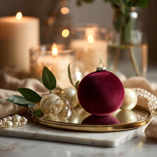 6.5-inch burgundy velvet Christmas ornament — large luxury matte holiday décor piece in deep wine red by Third & Main.