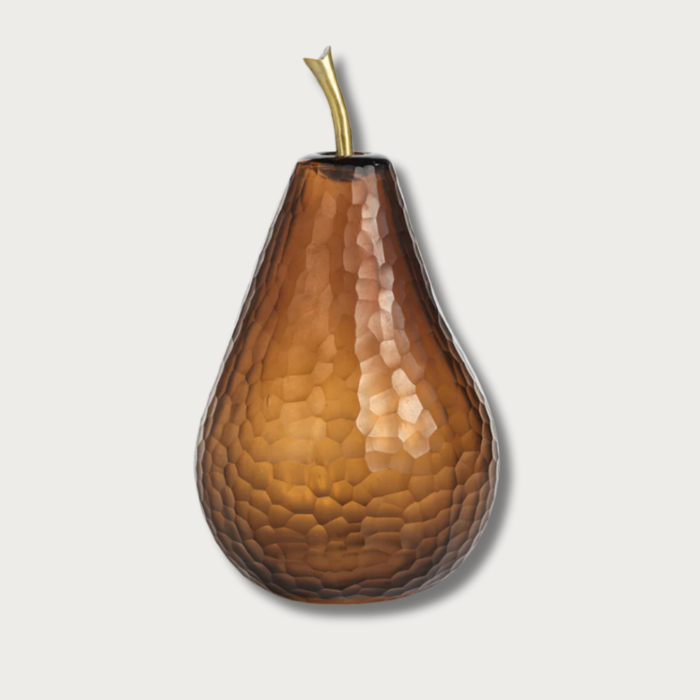 Amber Cut Glass Pear - Small