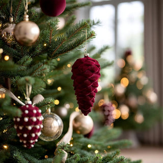 6-inch burgundy velvet pinecone ornament — elegant nature-inspired holiday décor with soft matte finish by Third & Main.