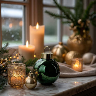 6-inch metallic green LED tabletop ornament with gold top — elegant glowing holiday décor by Third & Main.