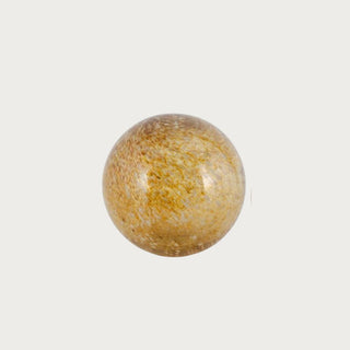 Large brown and gold speckled glass globe with amber undertones and glossy texture – elegant handcrafted glass décor accent for modern or traditional home styling.