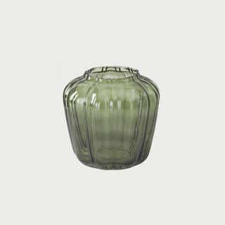 short glass olive green, vase for flowers or florals and home decor