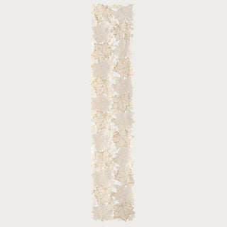 70 inch cream and taupe cutout fall leaves table runner