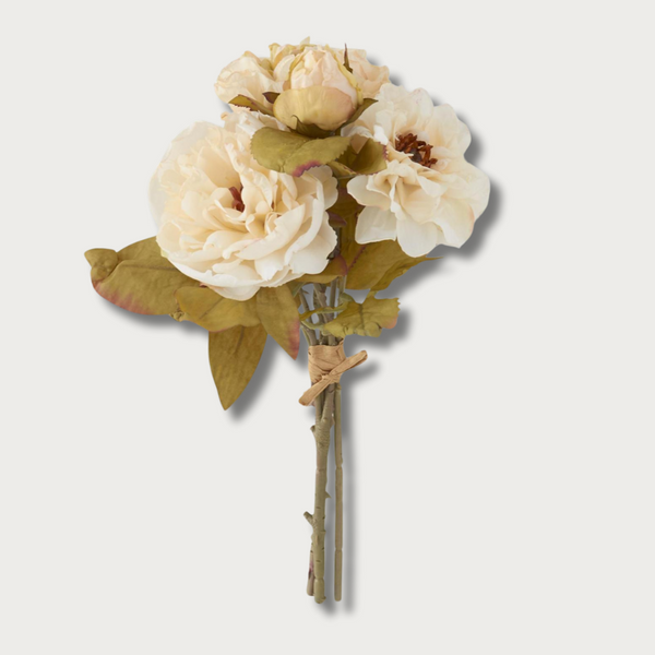 13 Inch Cream Rose Peony & Anemone Dried Look Silk Floral Bundle