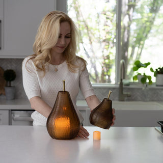 Amber Cut Glass Pear - Large-Decor-Third & Main-Third &amp; Main