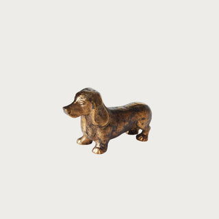 7" Bronze cast aluminum dachshund /dog sculpture on neutral background
