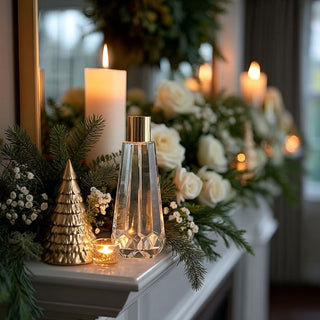 7-inch faceted crystal candle holder with gold accent, elegant modern candleholder for mantel or table décor. Third & Main, Home Decor, Crystal Glass, Candle Holder, Luxury Decor, Winter Decor, Holiday Decor, Luxury Living, Contemporary Decor