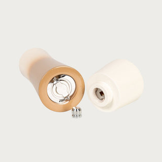 8.25" high cream and tan/brown ombre salt/pepper mill in a modern design 