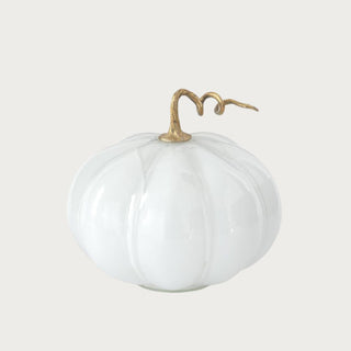 8.75" Beautiful White Glass pumpkin with Gold Metal Stem 