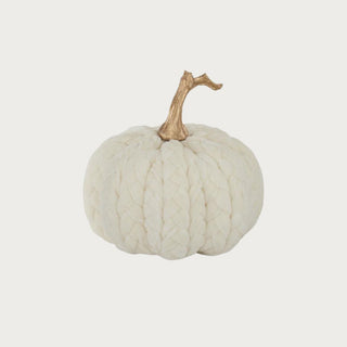8 inch Chenille Creamy White Braided Pumpkin with gold stem