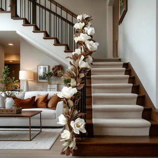 65" Real Touch Brown & Cream Magnolia Garland