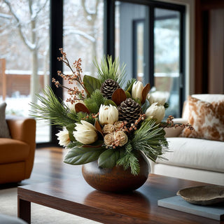 21 Inch Mixed Magnolia & Pine 7 Stem Bundle with Pinecone