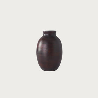 Small 8-inch dark brown mango wood vase with a rounded body, narrow 1-inch opening, and deep espresso-brown finish.