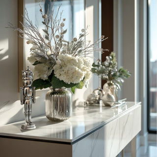 8-inch metallic silver resin nutcracker — modern sculptural holiday décor accent in quiet luxury winter style by Third & Main.