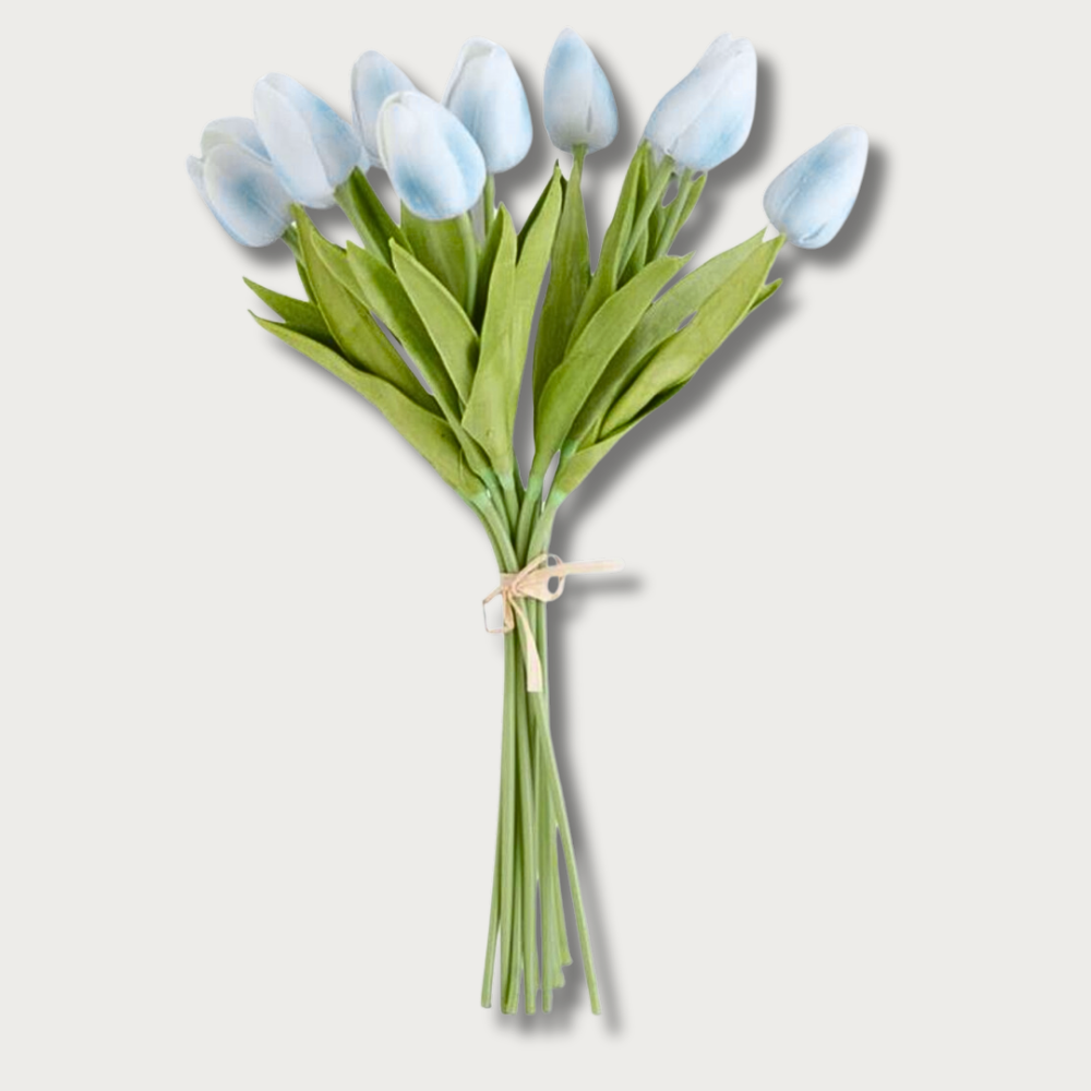13.5" Blue & White Real Touch Tulip Bundle - 12 Stems
