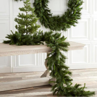 9 Foot Full Mixed Pine Garland, Third d & Main, Home Decor, Holiday Garland, Pine Garland, Christmas garland, Modern Farmhouse Decor, Modern Farmhouse Christmas Decor, Green, Mixed Pine, Faux