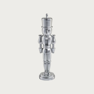 9-inch metallic silver resin nutcracker — modern sculptural holiday décor figurine in quiet luxury winter style by Third & Main.