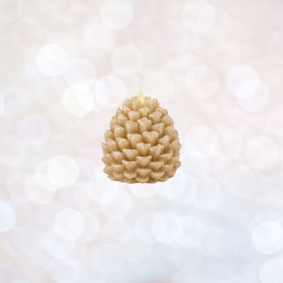 Door Buster Luminara 4.5" Inch High Gold Wax Glittered Pinecone Candle