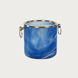 7" High modern glass ice bucket with swirl pattern and polished accents
