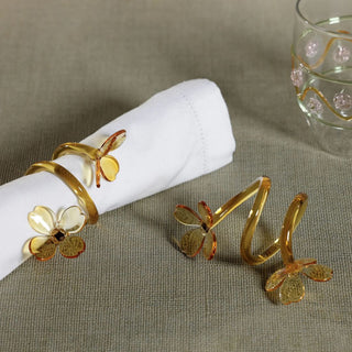 glass floral napkin rings set in clear pink yellow and green with keepsake storage box for elegant entertaining and table decor