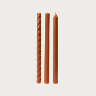 Boxed Set of 3 Taper Candles in Terracotta Color