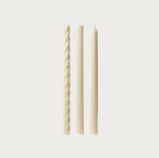 Set of three driftwood-colored unscented taper candles