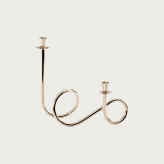 Breda Two-Tier Polished Gold Brass Candle Holder, 11 x 5.25 x 11.5 inches, sculptural looped brass candlestick for modern interiors.