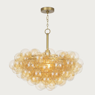 Amber bubble glass chandelier with hand-blown spheres and natural brass finish, modern statement lighting for dining room or living space. Natural Brass Finish, Home Decor, Third & Main, Regina Andrews Lighting, Luxury Lighting, Contemporary Lighting, Fall Decor