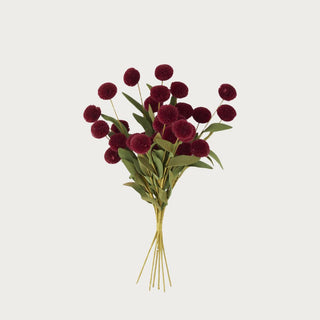 13 Inch Burgundy Pompom Pick w/Green Eva Leaves Bundle-Faux Floral-Third & Main-Third &amp; Main