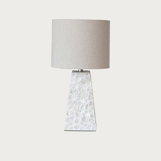 18-inch table lamp with capiz shell base and linen shade, Third & Main