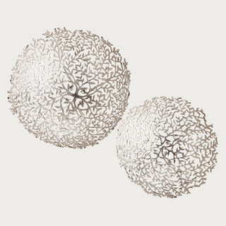 silver decorative aluminum bowls with organic branch inspired openwork design for luxury console and centerpiece styling