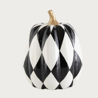 Ceramic Black & White Harlequin Pumpkins With Gold Stems, Fall Decor, Halloween Decor, Pumpkin, Harlequin Pumpkin, Home Decor, Third & Main